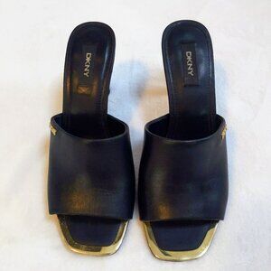 DKNY Black Leather Open-Toe Mule Sandal - Size 8M